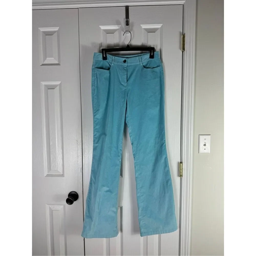 Etcetera Aqua Blue Fine Wale Cord Womens Flared Pants Size 4